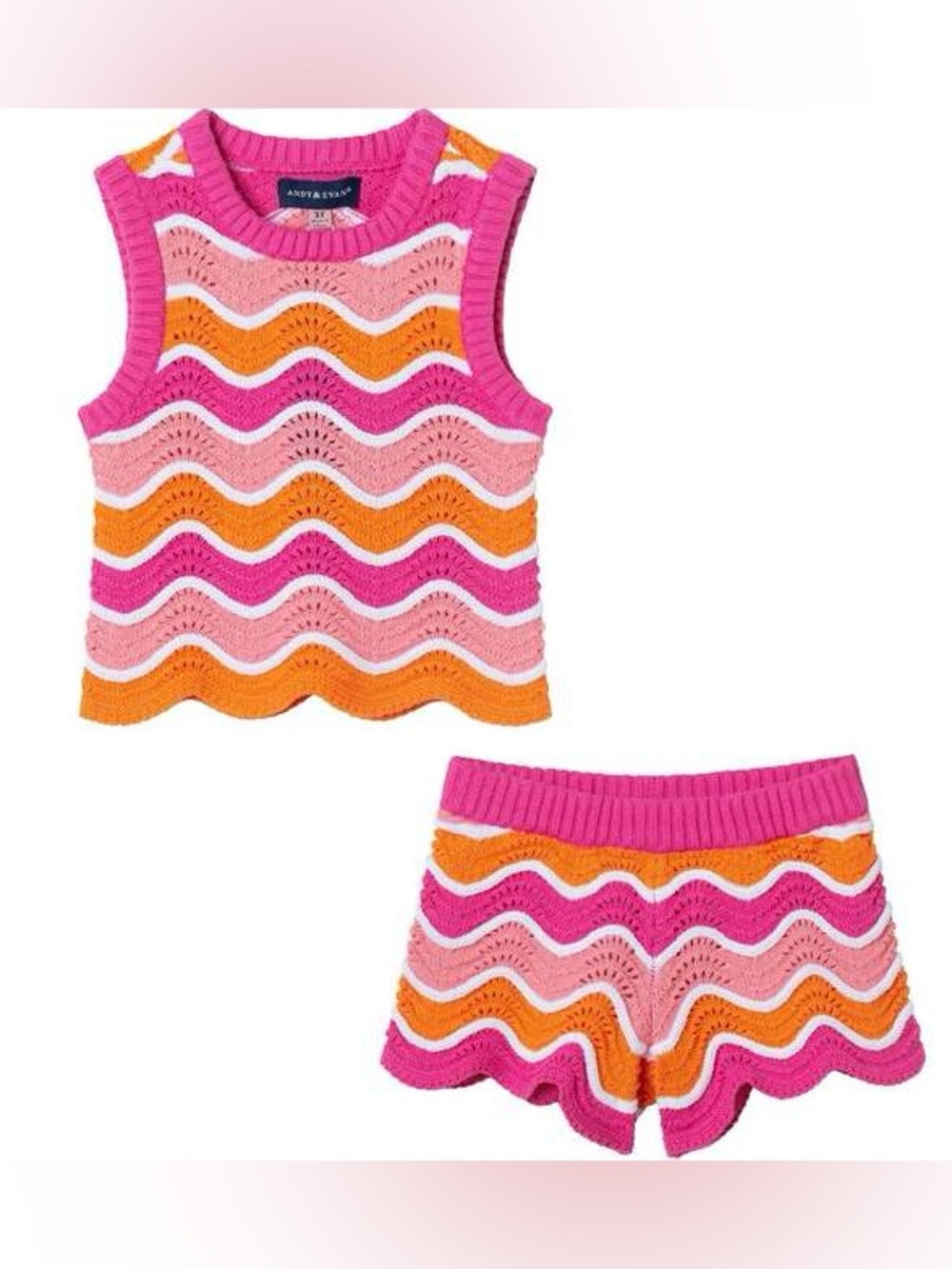 Andy + Evan crochet scallop knit top and shorts set